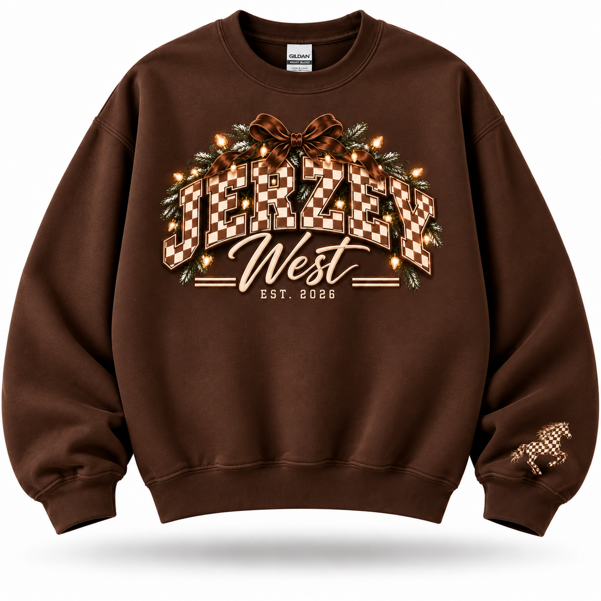JW Holiday Check Graphic Crewneck