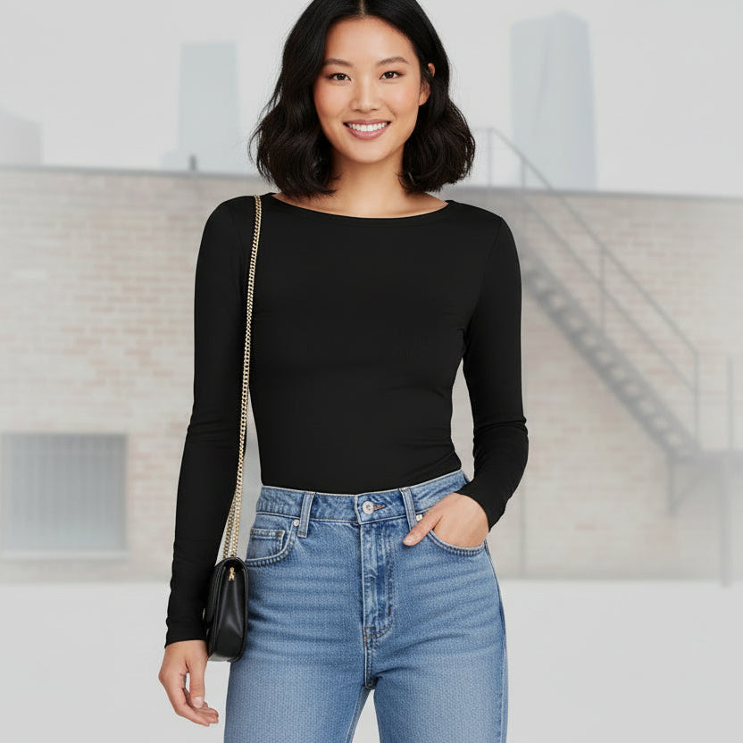 Midnight Ribbed Long Sleeve Top