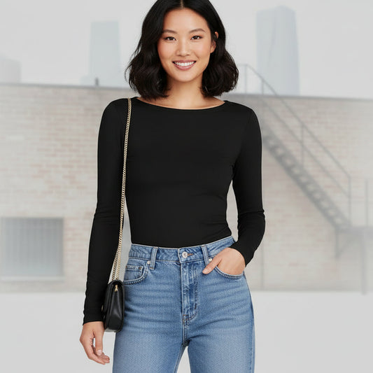 Midnight Ribbed Long Sleeve Top