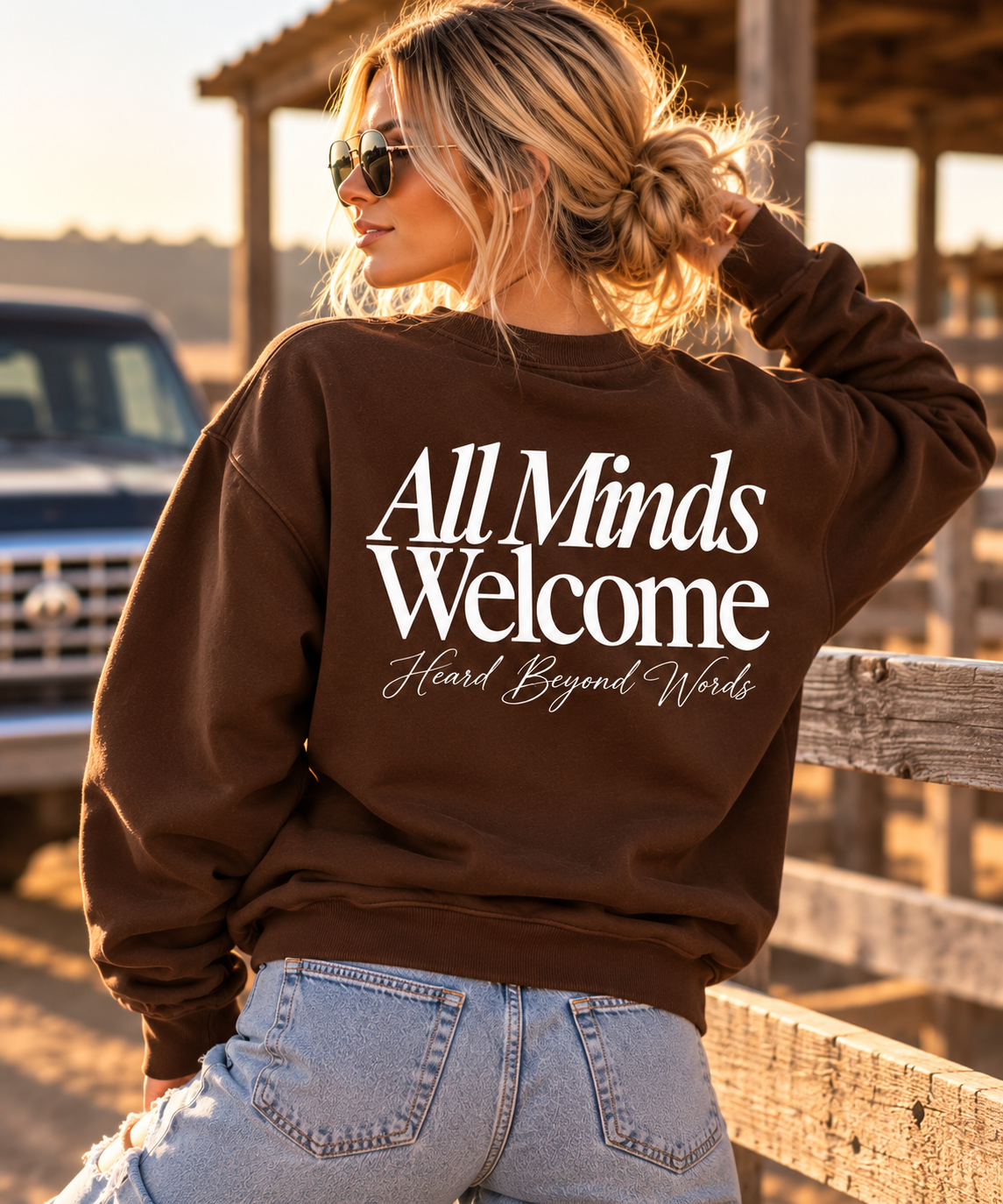 All Minds Welcome Graphic Crewneck - Chocolate Brown