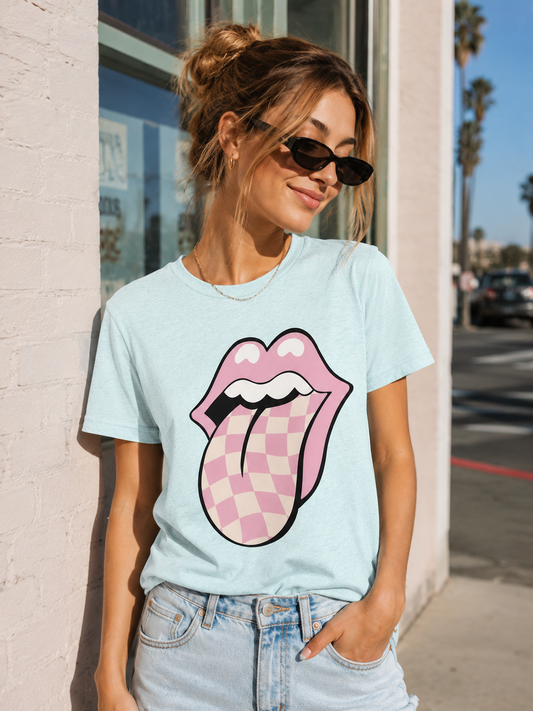 Vintage Vibes Pink Checkered Graphic Tee