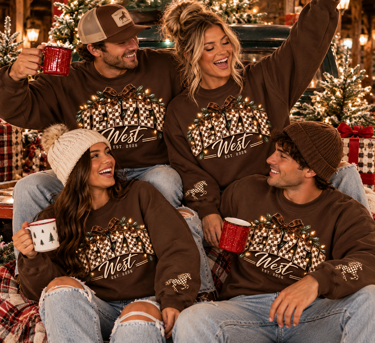 JW Holiday Check Graphic Crewneck