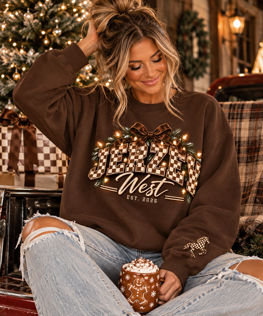 JW Holiday Check Graphic Crewneck